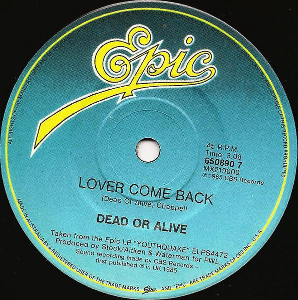 Dead Or Alive : I'll Save You All My Kisses (7", Single)