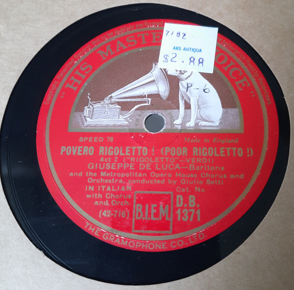 Giuseppe De Luca (3) : Povero Rigoletto ! (Poor Rigoletto !) / Cortigiani, Vil Razza Dannara (Shellac, 12")