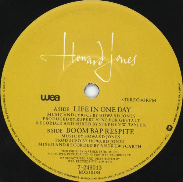 Howard Jones : Life In One Day (7")