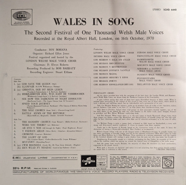 Various : Wales In Song - The Second Festival Of 1000 Welsh Male Voices (LP)