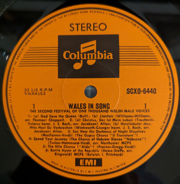 Various : Wales In Song - The Second Festival Of 1000 Welsh Male Voices (LP)