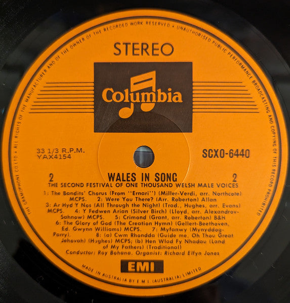 Various : Wales In Song - The Second Festival Of 1000 Welsh Male Voices (LP)