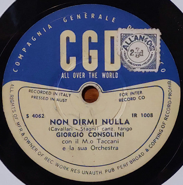 Jula De Palma, G. Consolini* : Non Cosi/Non Dirmi Nulla (Shellac, 10")