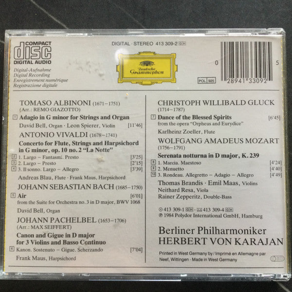Berliner Philharmoniker • Herbert Von Karajan : Albinoni: Adagio • Pachelbel: Canon (CD, Album, RE)