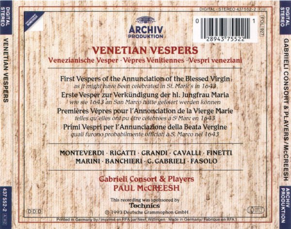 Monteverdi* / Rigatti* / Grandi* / Cavalli* - Gabrieli Consort & Players*, Paul McCreesh : Venetian Vespers (2xCD, Album)