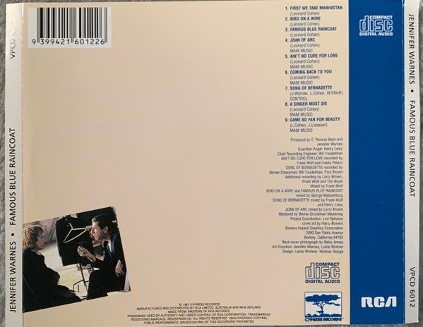 Jennifer Warnes : Famous Blue Raincoat (The Songs Of Leonard Cohen) (CD, Album)