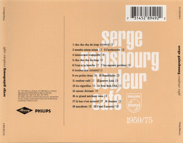 Serge Gainsbourg : Couleur Café (CD, Comp, RM, RP)