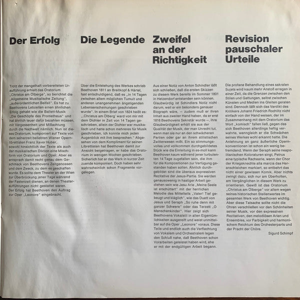 Ludwig van Beethoven, Cristina Deutekom, Nicolai Gedda, Hans Sotin, Chor Des Theaters Der Stadt Bonn, Philharmonischer Chor Der Stadt Bonn, Orchester Der Beethovenhalle Bonn, Volker Wangenheim : Christus Am Ölberge Oratorium Für Drei Solostimmen Chor Und Orchester (LP, Album)