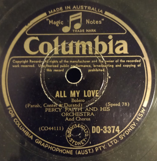 Percy Faith And His Orchestra* / Axel Stordahl And His Orchestra* : All My Love / Yesterday's Roses (Shellac, 10")