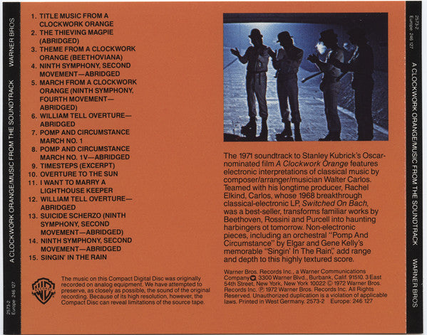 Various : Stanley Kubrick's A Clockwork Orange - Music From The Original Motion Picture Soundtrack (CD, Album, RE, Tar)