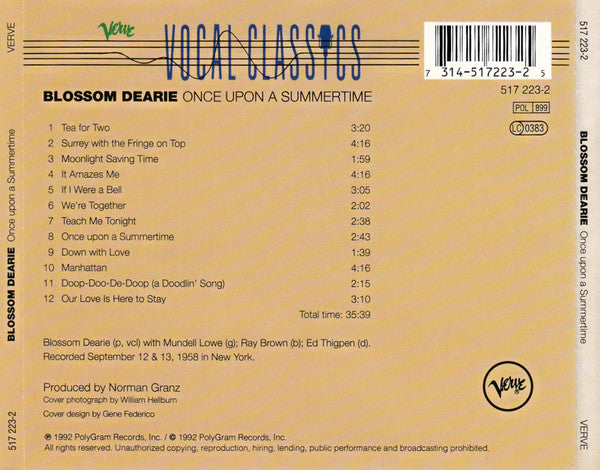 Blossom Dearie : Once Upon A Summertime (CD, Album, RE, RM, PMD)