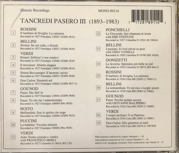 Tancredi Pasero : Lebendige Vergangenheit - Tancredi Pasero III (CD, Comp)