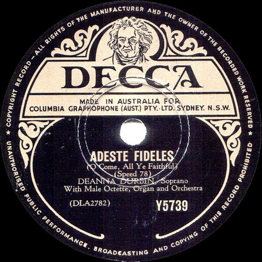 Deanna Durbin With Charles Previn And His Orchestra : Adeste Fideles (O Come, All Ye Faithful) / Silent Night, Holy Night  (Shellac, 10", RP)