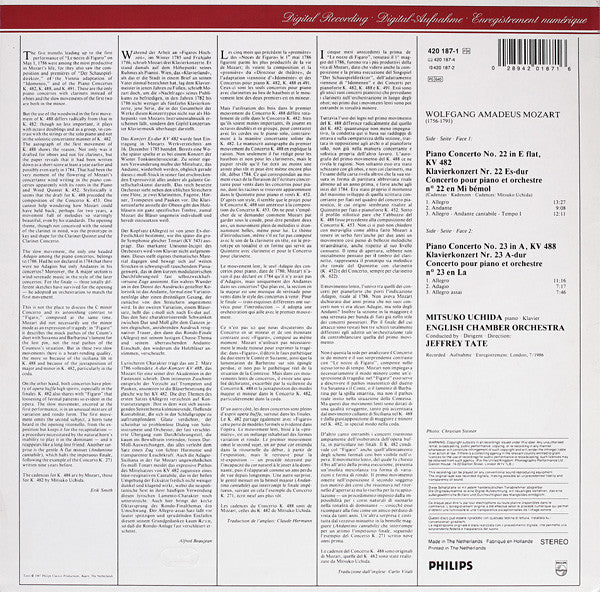 Mozart*, Mitsuko Uchida, English Chamber Orchestra, Jeffrey Tate : Piano Concertos No.22 KV482 ∙ No.23 KV488 (LP, Album)