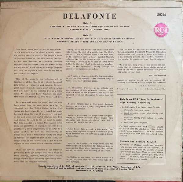 Harry Belafonte : Belafonte (LP, Album, Mono, RE)