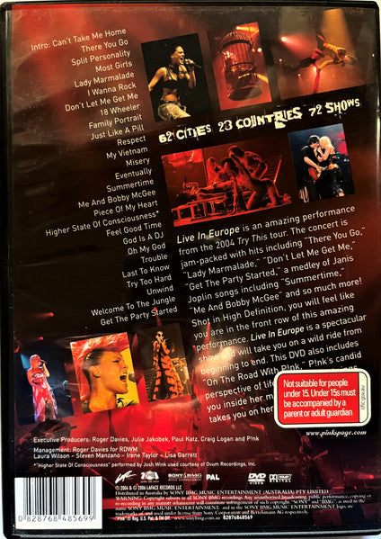 P!NK : Live In Europe - From The 2004 Try This Tour (DVD-V, PAL)