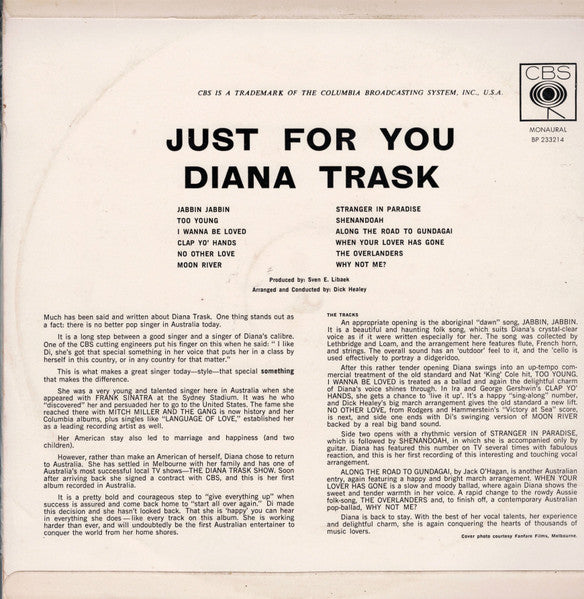 Diana Trask : Just For You (LP, Album, Mono)
