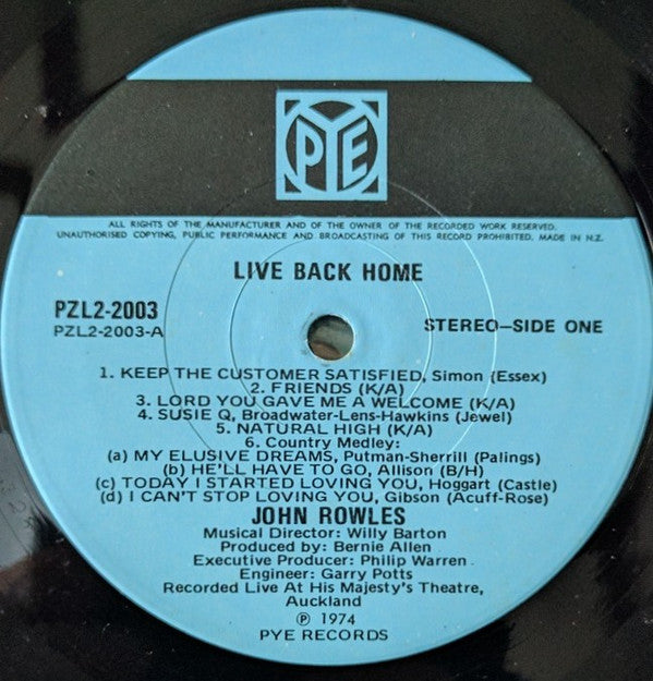 John Rowles : Live Back Home (2xLP)