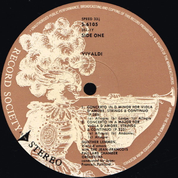 Vivaldi*, Günther Lemmen (Viola D'Amore), Jean-François Paillard Chamber Orchestra* : Four Concerti For Viola D'Amore, Strings, Woodwinds And Continuo (LP, Album, Club, RE, 3rd)