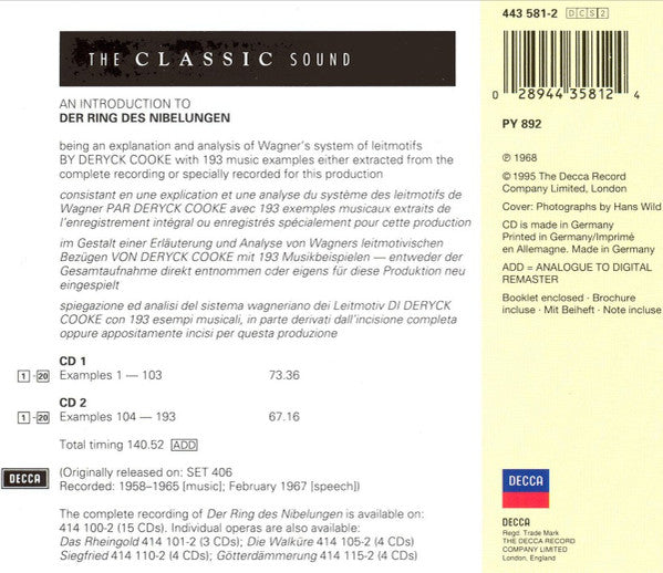 Wagner* - Deryck Cooke, Wiener Philharmoniker, Sir Georg Solti* : An Introduction To Der Ring Des Nibelungen (2xCD, Album, RE, RM)