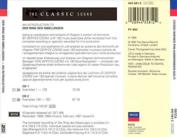 Wagner* - Deryck Cooke, Wiener Philharmoniker, Sir Georg Solti* : An Introduction To Der Ring Des Nibelungen (2xCD, Album, RE, RM)