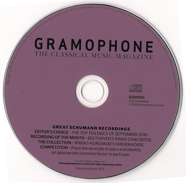 Various : Great Schumann Recordings (CD, Comp, Car)
