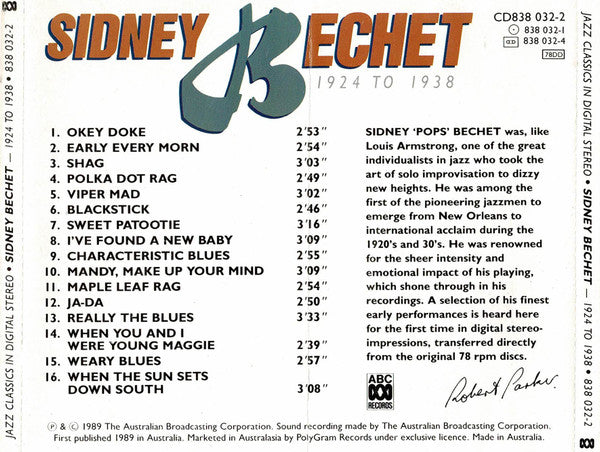 Sidney Bechet : Great Original Performances 1924 To 1938 (CD, Comp)