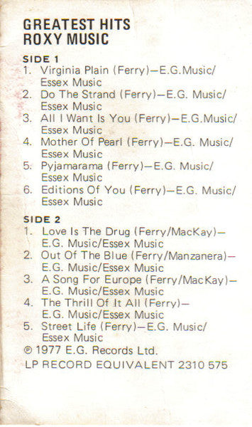 Roxy Music : Greatest Hits (Cass, Comp)