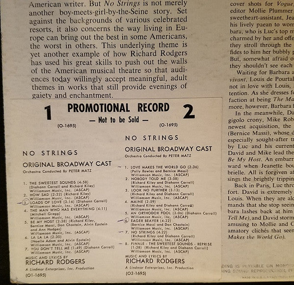 Various : No Strings - Original Broadway Cast (LP, Album, Mono)