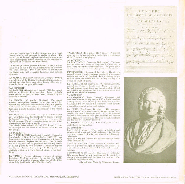 Jean-Philippe Rameau, Orchestre De Chambre Jean-François Paillard : Concerti For Strings (LP, Album, Mono, Club, Gat)