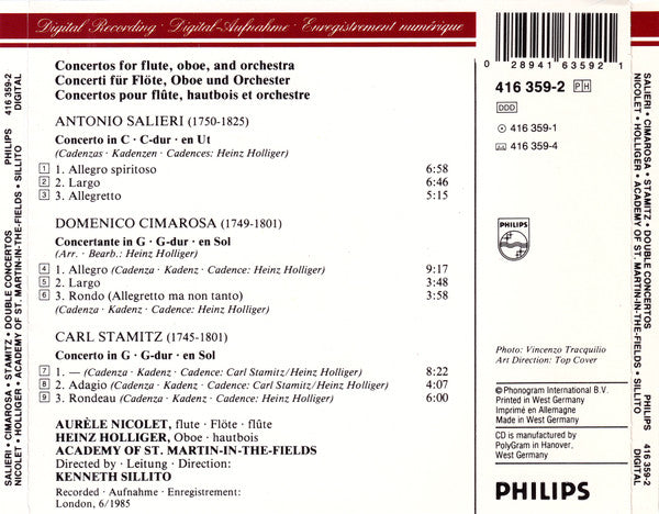 Salieri* / Cimarosa* / Stamitz* : Aurèle Nicolet, Heinz Holliger, Academy Of St. Martin-in-the-Fields*, Kenneth Sillito : Concertos For Flute And Oboe / Konzerte Für Flöte Und Oboe / Concertos Pour Flûte Et Hautbois (CD, Album)