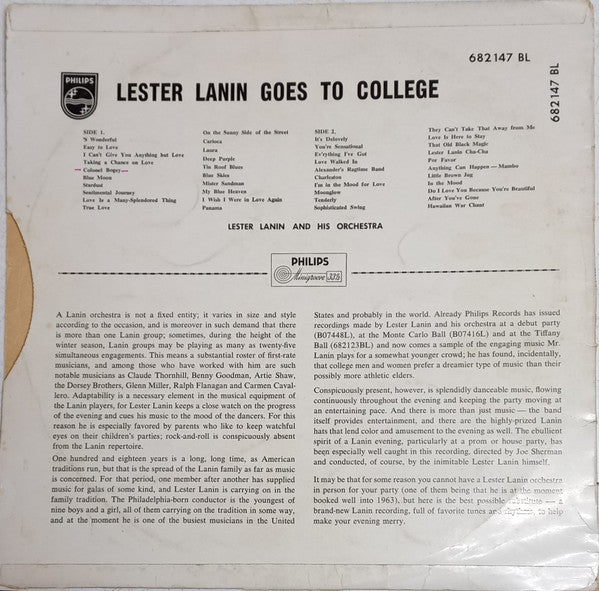Lester Lanin And His Orchestra : Lester Lanin Goes To College (LP, Album, Fli)