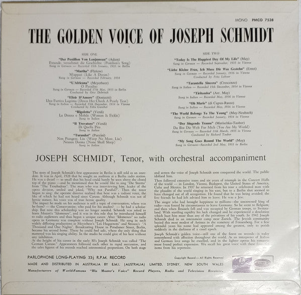 Joseph Schmidt : The Golden Voice Of Joseph Schmidt (LP, Comp, Mono, Fli)