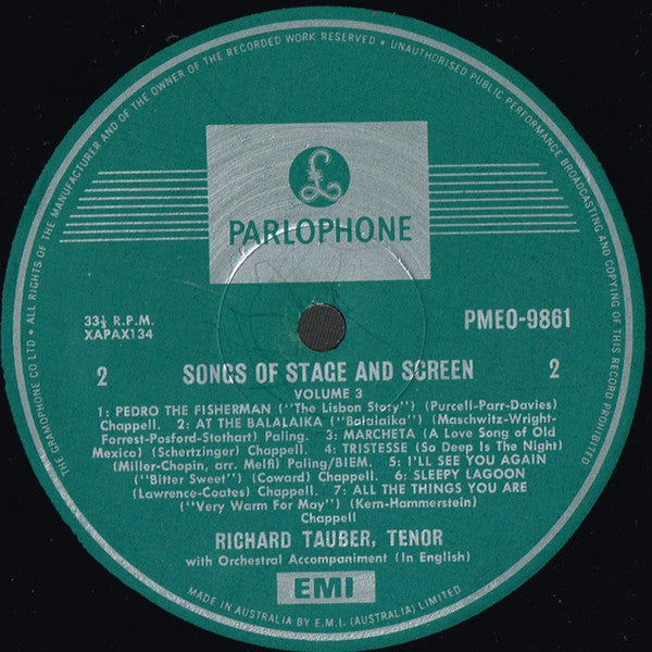 Richard Tauber : Songs Of Stage And Screen Vol. 3 (LP, Comp, Mono)