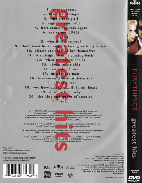 Eurythmics : Greatest Hits (DVD-V, Comp, PAL)