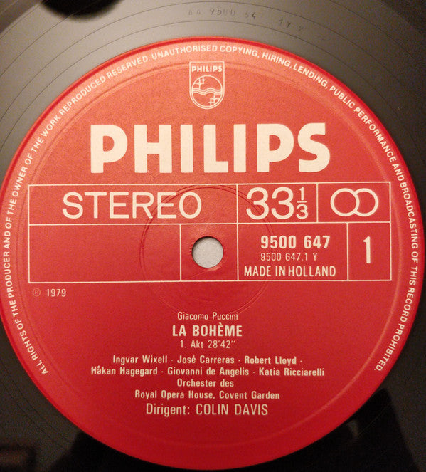 Giacomo Puccini, Katia Ricciarelli • José Carreras • Ashley Putnam • Ingvar Wixell • Håkan Hagegård • Robert Lloyd (4), Royal Opera House, Covent Garden, Sir Colin Davis : La Bohème (2xLP + Box)