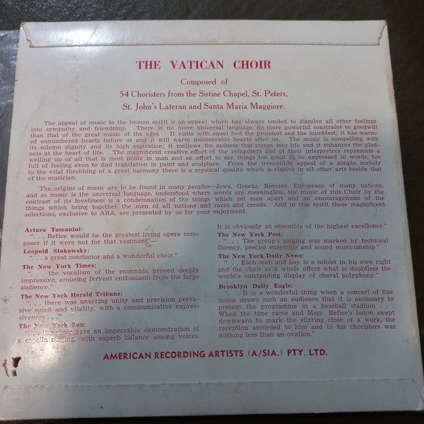 The Vatican Choir Conducted By Msgr. Licinio Refice* : The Vatican Choir Sings Christmas Carols (7", EP, Mono)