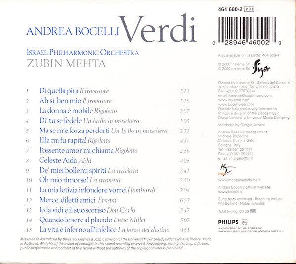 Andrea Bocelli : Verdi (CD, Album, Ltd, Gol)