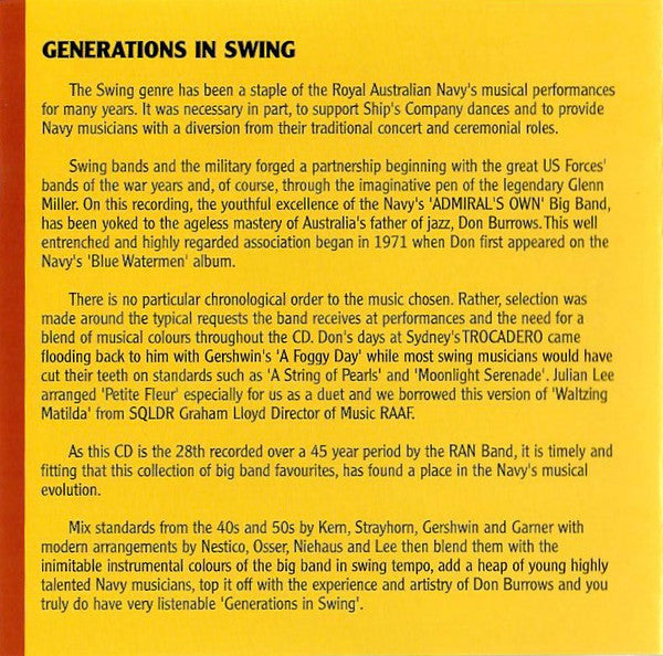 Band Of The Royal Australian Navy* Featuring Don Burrows : Generations In Swing (CD, Album)