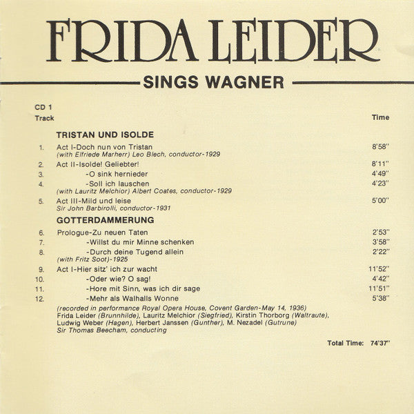 Frida Leider, Wagner* : Frida Leider Sings Wagner (2xCD, Comp)