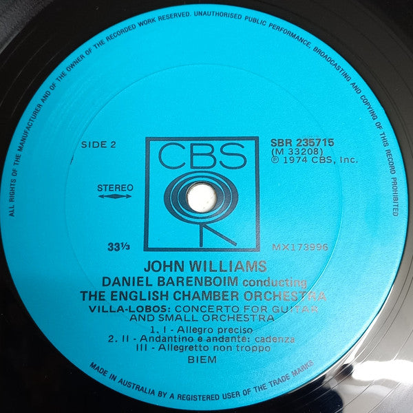 Joaquín Rodrigo / Heitor Villa-Lobos / John Williams (7), Daniel Barenboim, English Chamber Orchestra : Concierto De Aranjuez / Concerto For Guitar And Small Orchestra (LP)