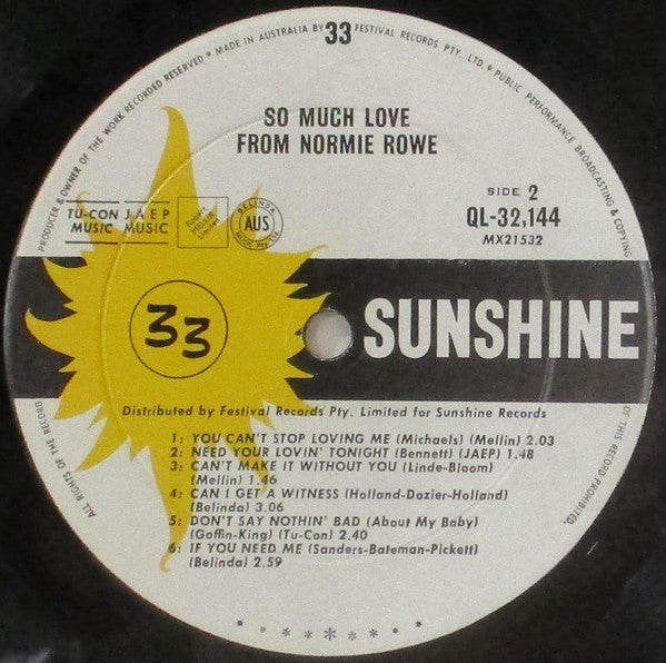 Normie Rowe : So Much Love From Normie Rowe (LP, Album, Mono)