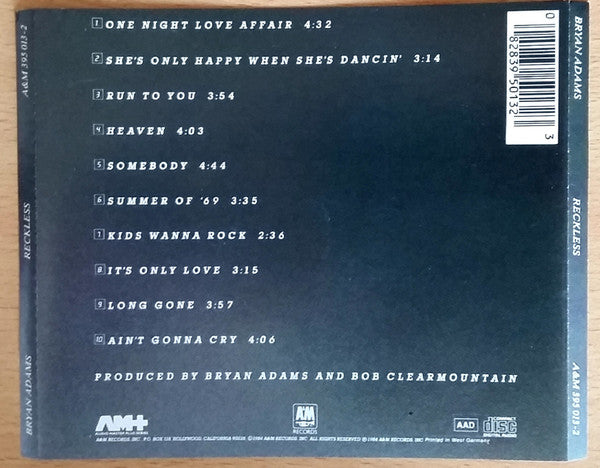 Bryan Adams : Reckless (CD, Album, RE)