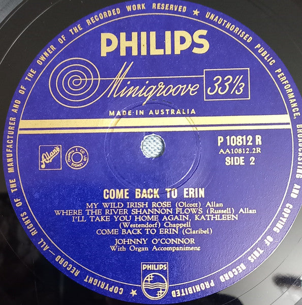 Jonny O'Connor : Come Back To Erin (10", Album)