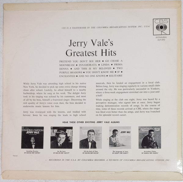 Jerry Vale : Jerry Vale's Greatest Hits (LP, Comp, Mono, Fli)