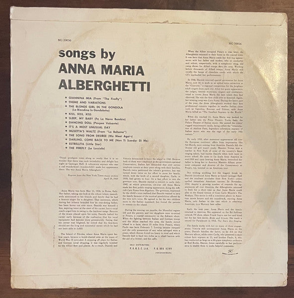 Anna Maria Alberghetti : Songs By Anna Maria Alberghetti (LP)