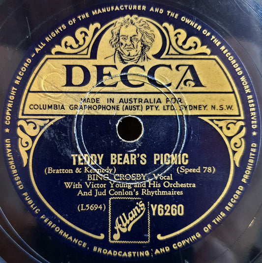 Bing Crosby : Teddy Bear's Picnic / Rudolph The Red-Nosed Reindeer (Shellac, 10", Mono)