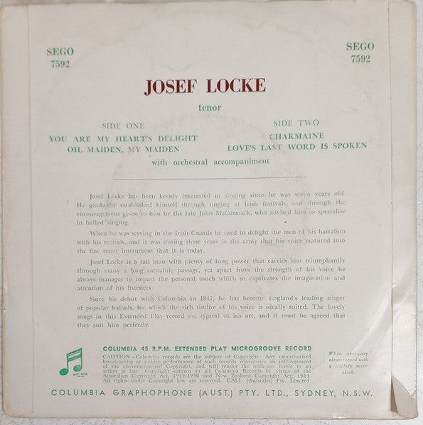 Josef Locke : You Are My Heart's Delight (7", EP, Mono)