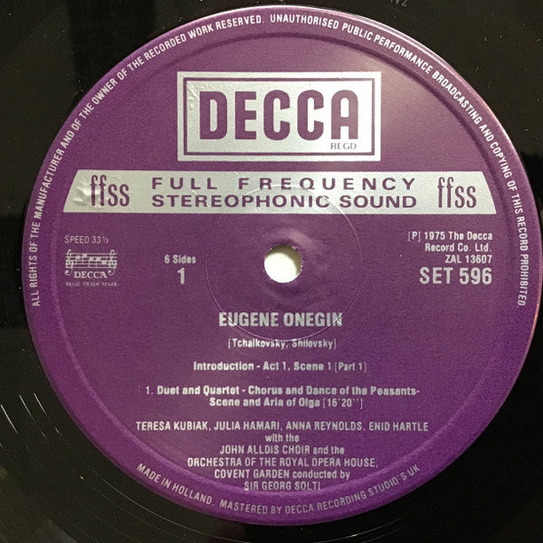 Pyotr Ilyich Tchaikovsky, Bernd Weikl • Teresa Kubiak • Stuart Burrows • Julia Hamari • Nicolai Ghiaurov • Michel Sénéchal, John Alldis Choir, Orchestra Of The Royal Opera House, Covent Garden, Georg Solti : Eugene Onegin (3xLP, Album, RP + Box)