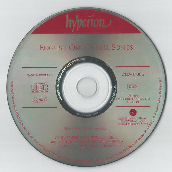 Parry*, Stanford*, Finzi*, Gurney* : Christopher Maltman, BBC Scottish Symphony Orchestra, Martyn Brabbins : English Orchestral Songs (CD, Album)